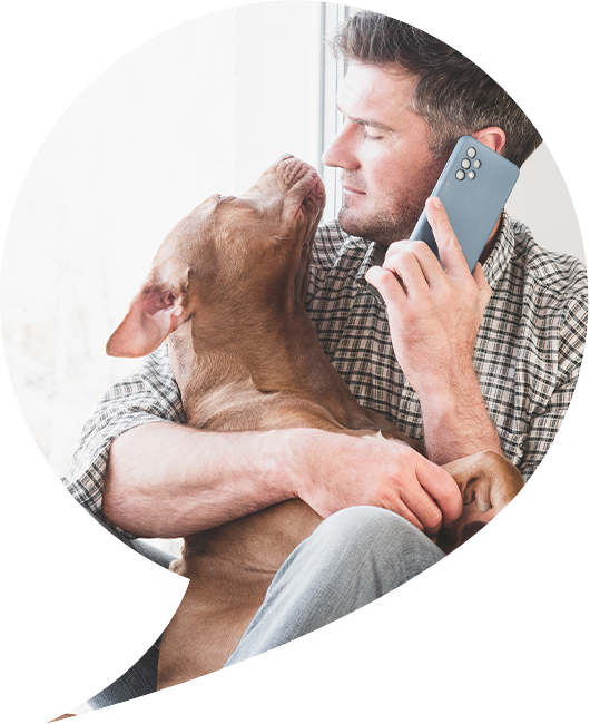 Dog and Owner on the Phone